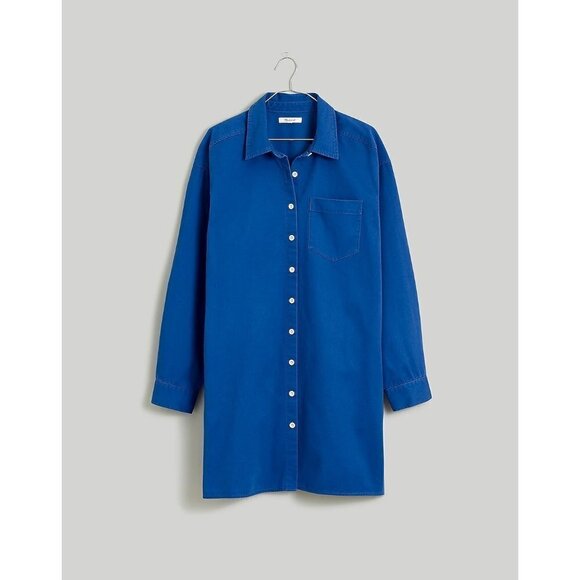 Madewell Mini Shirt Dress in (Re)generative Chino Button-Up Blue Women Small NWT - Picture 4 of 16